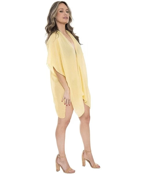 Cover-Ups Women's Summer Patterned Print Topper/Cover-Up/Kimono Open Front Outwear Beachwear Dress - 1629yellow - CV196745NXT