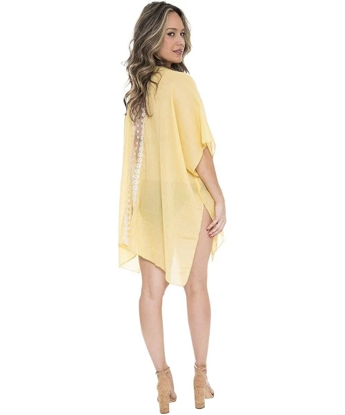 Cover-Ups Women's Summer Patterned Print Topper/Cover-Up/Kimono Open Front Outwear Beachwear Dress - 1629yellow - CV196745NXT