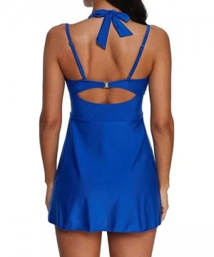 Board Shorts Womens Halter Swimdress Plus Size Two Piece Swimsuit Push Up Tankini Set - Blue - C2194UG2QAM