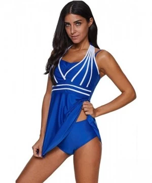 Board Shorts Womens Halter Swimdress Plus Size Two Piece Swimsuit Push Up Tankini Set - Blue - C2194UG2QAM