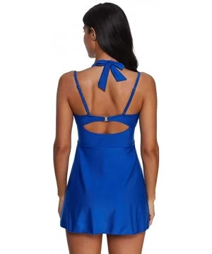 Board Shorts Womens Halter Swimdress Plus Size Two Piece Swimsuit Push Up Tankini Set - Blue - C2194UG2QAM