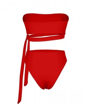 Sets Women's Bandeau Tie Side High Waist Bikini Sets Two Piece Swimsuits - Red - CT18QIRA423