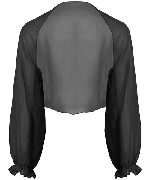 Cover-Ups Women's Sheer Chiffon Solid Long Sleeve Beach Shawl Cover Ups Cardigan - Black - C118R5ONG5Y