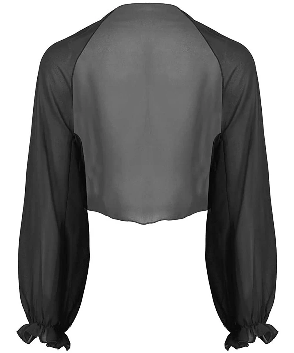 Cover-Ups Women's Sheer Chiffon Solid Long Sleeve Beach Shawl Cover Ups Cardigan - Black - C118R5ONG5Y