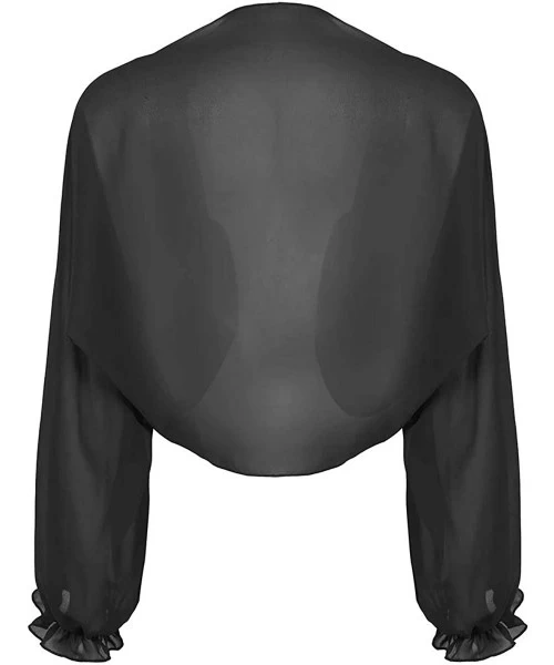 Cover-Ups Women's Sheer Chiffon Solid Long Sleeve Beach Shawl Cover Ups Cardigan - Black - C118R5ONG5Y