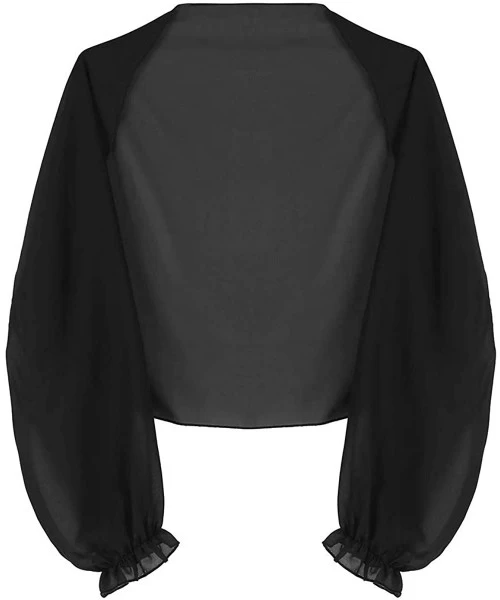 Cover-Ups Women's Sheer Chiffon Solid Long Sleeve Beach Shawl Cover Ups Cardigan - Black - C118R5ONG5Y