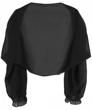 Cover-Ups Women's Sheer Chiffon Solid Long Sleeve Beach Shawl Cover Ups Cardigan - Black - C118R5ONG5Y