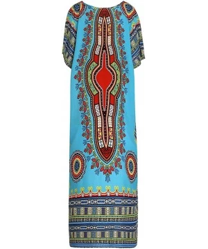 Cover-Ups Women's Tribal Ethnic Print Turkish Long Maxi Kaftans Dress Cover up - Blue - C518EZSIXCU