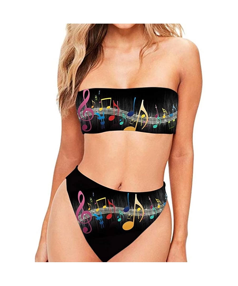 Sets Two Pieces Women's Swimsuit Bandeau Colorful Galaxy High Waisted Bikini Bathing Suits Bikini Sets - Music 7 - C1195AMO5H0