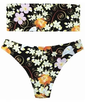 Sets Women's Sexy Summer Bandeau Bikini Set Removable Strap Wrap Padding 2 Piece Swimsuit Swimwear - Floral - CU18RK6Z42D