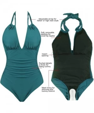 One-Pieces Womens Front Ruched One Piece Swimsuit Tummy Control Slimming Bathing Suit - Green - CS18ED9LZ0S