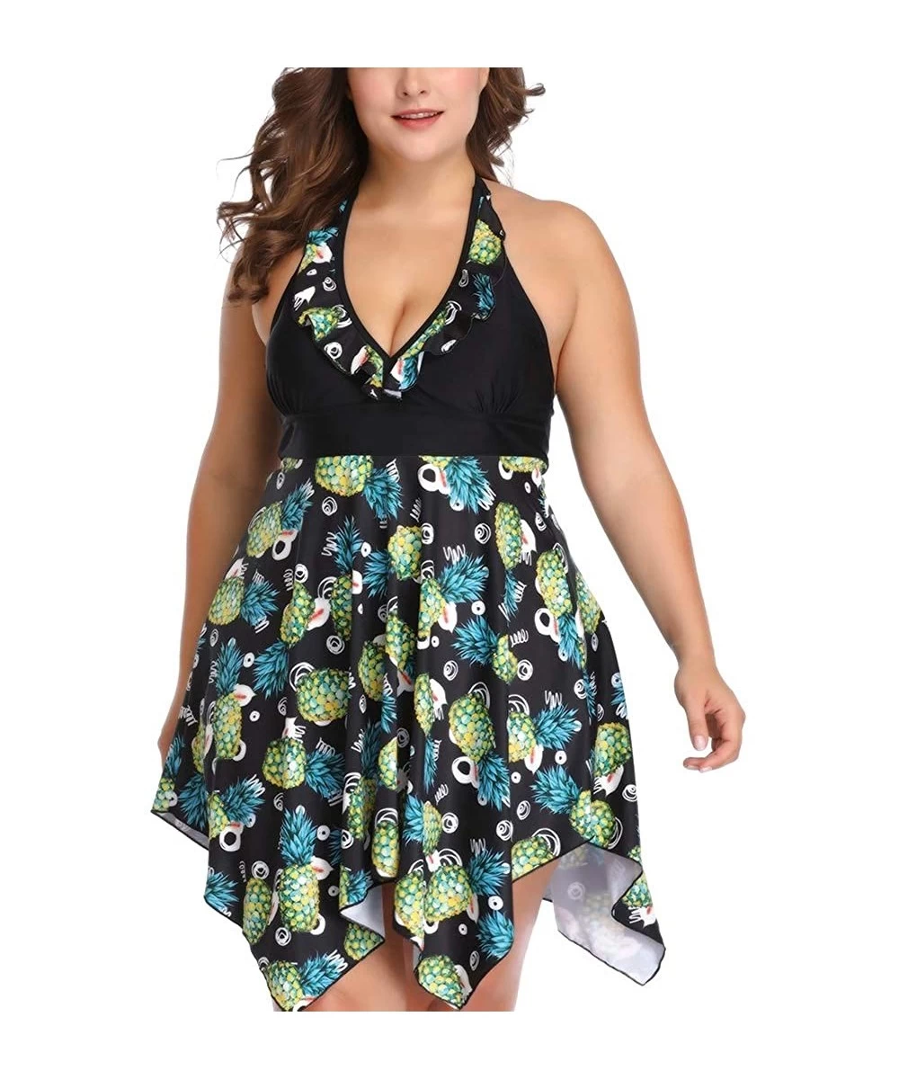 Sets Women's Halter Swimdress Plus Size Two Piece Swimsuit Tankini Set - Style 2 - C218R42QRHH