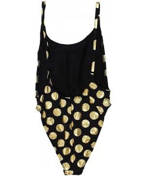 One-Pieces Women's High Cut Vintage Swimsuit - Thin Strap - Black Gold Polka Dot - CE18CY8T6X0