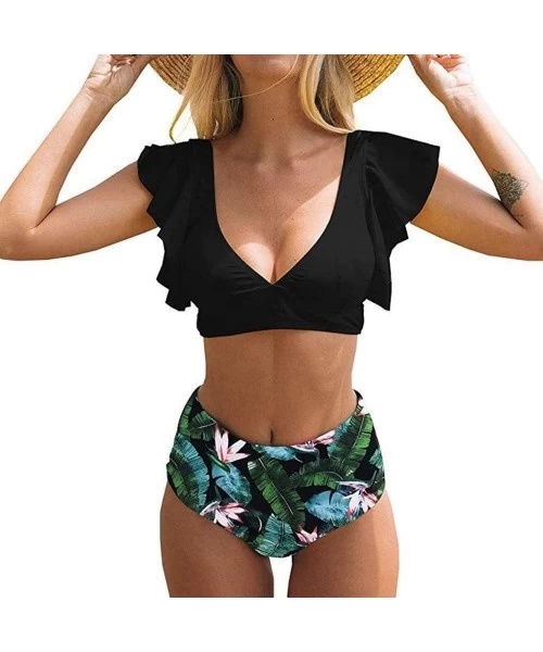 One-Pieces Swimsuits for Women Tummy Control-Summer Cross Strappy Two Piece High Waisted Floral Ruched Bikini Bathing Suits -...