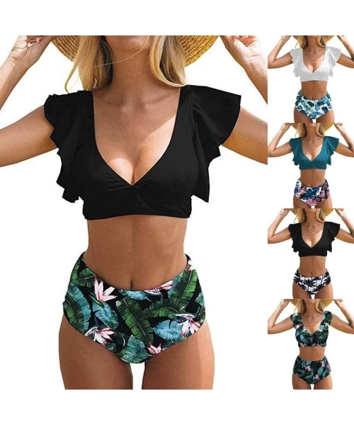 One-Pieces Swimsuits for Women Tummy Control-Summer Cross Strappy Two Piece High Waisted Floral Ruched Bikini Bathing Suits -...