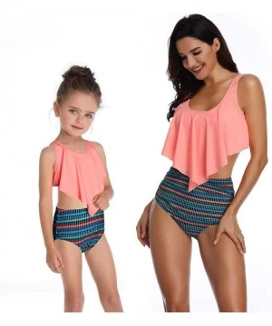 Sets Mommy and Me Swimsuits High Waist Ruffle Print Bikini Set Mom and Daughter Matching Bathing Suit - Orange Kids - CC18RDW...