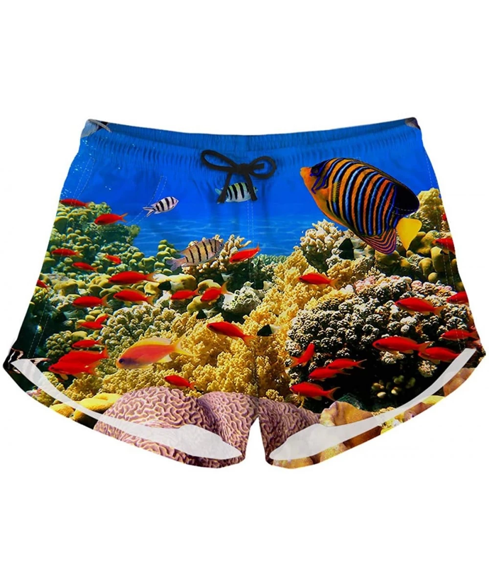 Board Shorts Women's Tie Sea Animals Dolphin Print Summer Beach Elastic Shorts - A6 - C318QQOKQH6