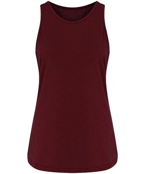 Rash Guards Womens Deep V Neck Tank Tops Sleeveless Pleated Back Closure Casual Tank Tops - Wine - C01979L5W9R