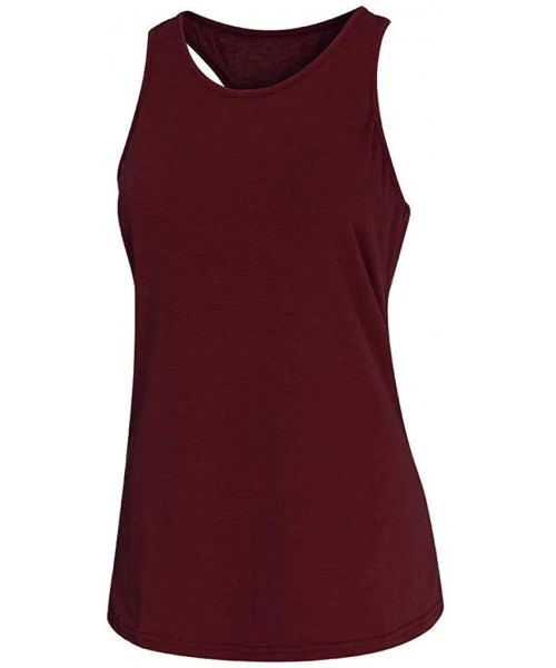 Rash Guards Womens Deep V Neck Tank Tops Sleeveless Pleated Back Closure Casual Tank Tops - Wine - C01979L5W9R