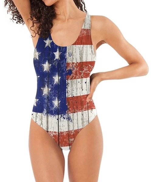 One-Pieces Women's Adjustable Strap One Piece Turquoise Floral Blooms Monokini Swimsuit - Vintage American Flag - CU18ORKDSHG