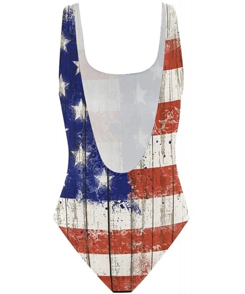 One-Pieces Women's Adjustable Strap One Piece Turquoise Floral Blooms Monokini Swimsuit - Vintage American Flag - CU18ORKDSHG