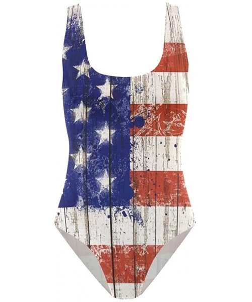 One-Pieces Women's Adjustable Strap One Piece Turquoise Floral Blooms Monokini Swimsuit - Vintage American Flag - CU18ORKDSHG