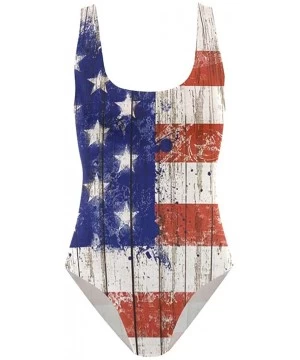 One-Pieces Women's Adjustable Strap One Piece Turquoise Floral Blooms Monokini Swimsuit - Vintage American Flag - CU18ORKDSHG