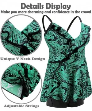 Sets Womens Plus Size Swimsuits Swimwear Bathing Suit Two Piece Tankini Floral Print - Green & Black - C418RKWLG6R