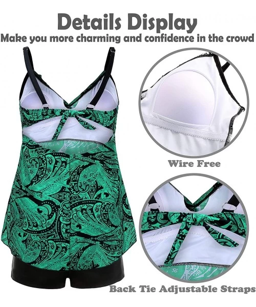 Sets Womens Plus Size Swimsuits Swimwear Bathing Suit Two Piece Tankini Floral Print - Green & Black - C418RKWLG6R