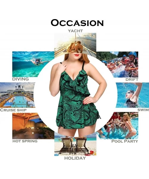 Sets Womens Plus Size Swimsuits Swimwear Bathing Suit Two Piece Tankini Floral Print - Green & Black - C418RKWLG6R