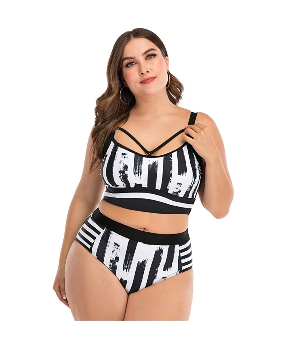 Tankinis Plus Size Womens High-Waisted Bikini Set Two Pieces Beach Swimwear Bathing Suit Swimsuits - 021 White - CQ194DWXUG7