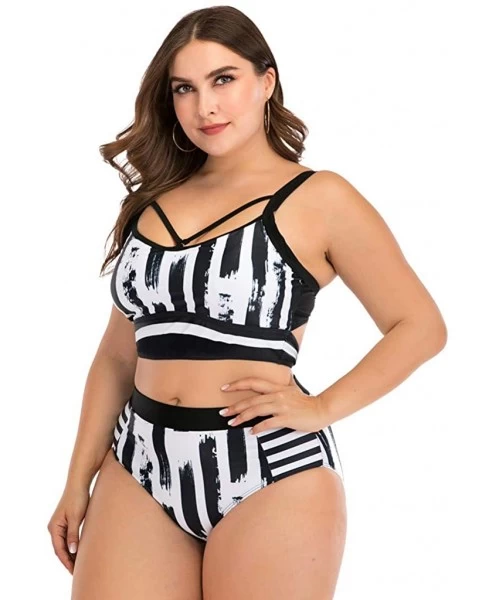 Tankinis Plus Size Womens High-Waisted Bikini Set Two Pieces Beach Swimwear Bathing Suit Swimsuits - 021 White - CQ194DWXUG7