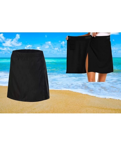 Cover-Ups Women's Quick Wrap Cover-up Sarong Wrap Beach Skirt Beach Sarong Bikini Wrap Skirt with Inner Pocket - Black - C818...