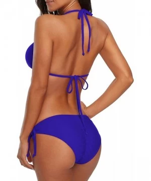 Sets Women's Two Piece Swimsuit Triangle Padded Top Tie Side Bottoms Halter String Bathing Suit - Blue - C8194CW95TO