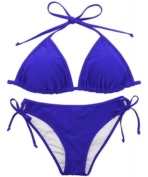 Sets Women's Two Piece Swimsuit Triangle Padded Top Tie Side Bottoms Halter String Bathing Suit - Blue - C8194CW95TO