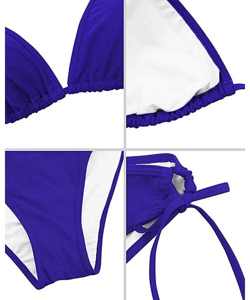 Sets Women's Two Piece Swimsuit Triangle Padded Top Tie Side Bottoms Halter String Bathing Suit - Blue - C8194CW95TO