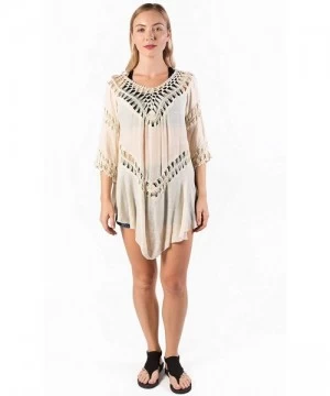 Cover-Ups Women's Crochet Beach Swimsuit Cover Up Bohemian Top - Beige - CU18KZGRWSX