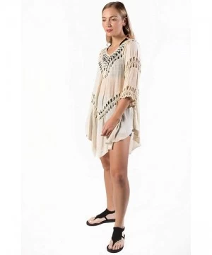 Cover-Ups Women's Crochet Beach Swimsuit Cover Up Bohemian Top - Beige - CU18KZGRWSX