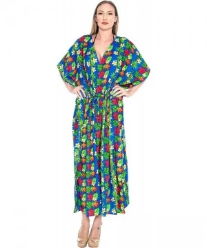 Cover-Ups Women's Caftan Beach Cover Up Night Casual Evening Dress Short Midi - Summer Blue_s41 - CD1833Z6QAN