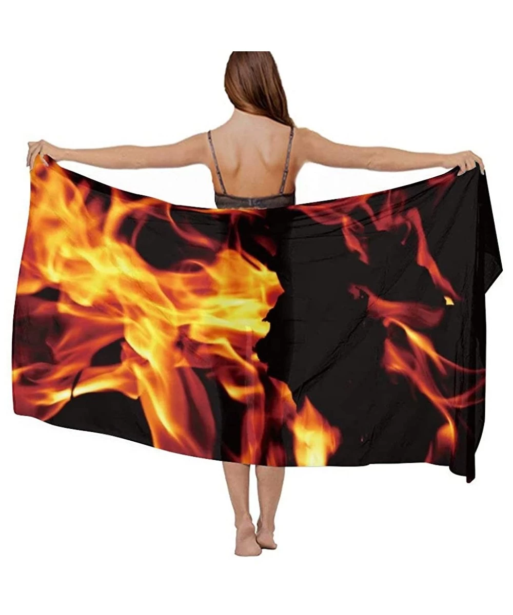 Cover-Ups Women Chiffon Scarf Summer Beach Wrap Skirt Swimwear Bikini Cover-up - Fire Flame Black - CN190HI7UDN