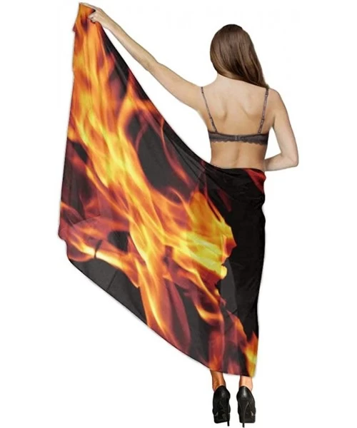 Cover-Ups Women Chiffon Scarf Summer Beach Wrap Skirt Swimwear Bikini Cover-up - Fire Flame Black - CN190HI7UDN