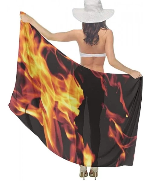 Cover-Ups Women Chiffon Scarf Summer Beach Wrap Skirt Swimwear Bikini Cover-up - Fire Flame Black - CN190HI7UDN