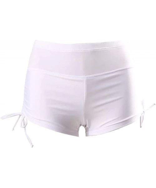 Tankinis Women's Solid High Waisted Bikini Bottom Drawstring Swim Shorts - White - C0196OLKR95