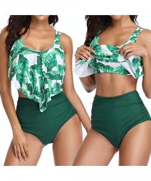 Bottoms Swimsuit for Women Plus Size 2 Piece Bathing Suit Tops Ruffled Racerback High Waisted Tankini S-3XL - Green - CV194UZ...