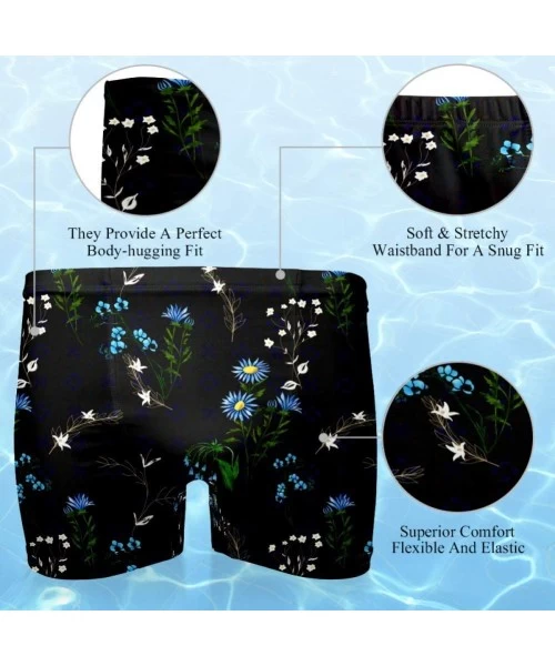 Briefs Mens Delicate Floral Pattern Navy Blue Swimsuits Swim Trunks Shorts Athletic Swimwear Boxer Briefs Boardshorts - CZ19E...