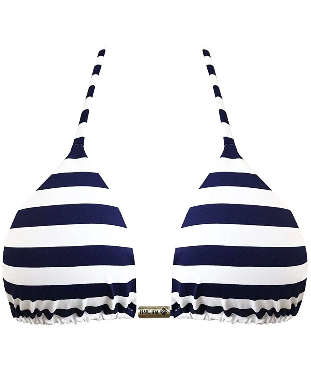 Tops Blue Navy Stripes Brazilian Triangle Bikini Top - CK199IKX4G3