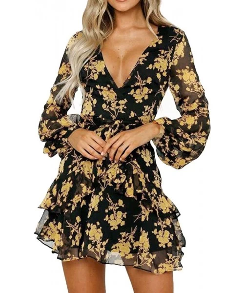 Cover-Ups Dresses for Women Casual Fall-Women Summer Tunic Dress V Neck 3/4 Sleeve Casual Loose Flowy Swing Shift Dresses - Z...