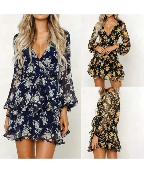 Cover-Ups Dresses for Women Casual Fall-Women Summer Tunic Dress V Neck 3/4 Sleeve Casual Loose Flowy Swing Shift Dresses - Z...