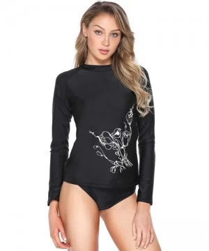 Rash Guards Rash Guard Women Long Sleeve Swim Top UV Sun Protection Swim Shirts - Black Floral - C5196Z3DTUT