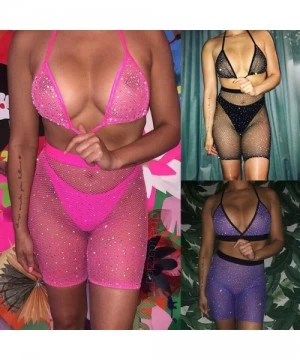 Cover-Ups Women 2 Piece Bikini Cover Up See Through Sexy Mesh Fishnet Crop Tops Bodycon Shorts Party Clubwear Tracksuit Outfi...